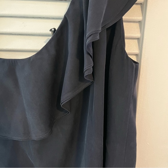 Theory Asymmetrical, One-shoulder Silk Blouse with Ruffle - Picture 9 of 12